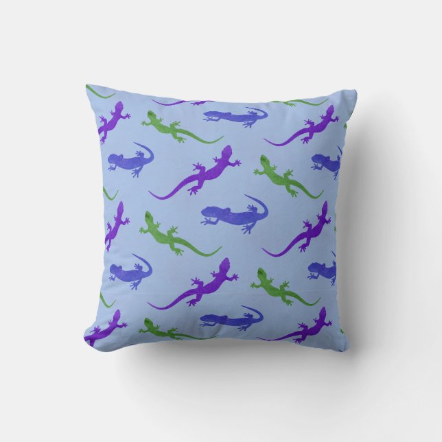 Vivid Salamander Silhouette in Blue Cushion (Front)