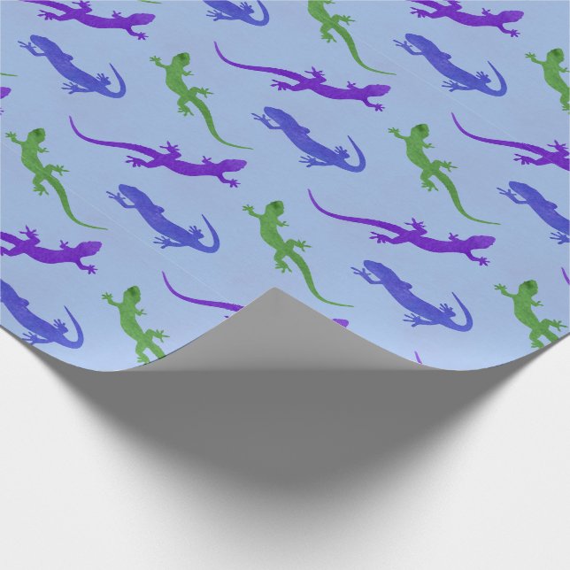 Vivid Salamander Silhouette in Blue Wrapping Paper (Corner)