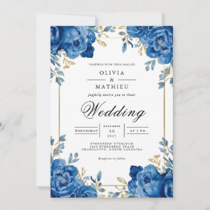 Vivid Sapphire Floral Arch Wedding Invitation