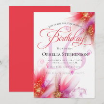 Vivid Scarlet Lilac  Abstract Floral Birthday