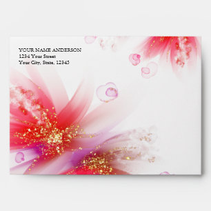 Vivid Scarlet Lilac Abstract Floral  Envelope