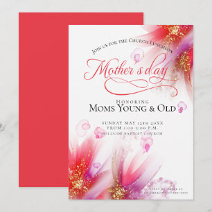 Vivid Scarlet Lilac Abstract Floral Mother's Day  Invitation
