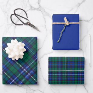 Vivid Shades of Blue & Green Plaid Wrapping Paper Sheet