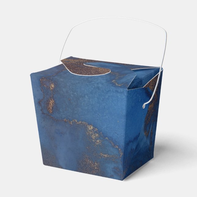 Vivid Shimmering Navy Blue and Copper Ink Splash Favour Box (Front Side)
