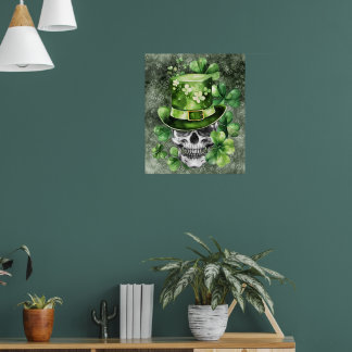 Vivid Skull with Green Hat Illustration Poster
