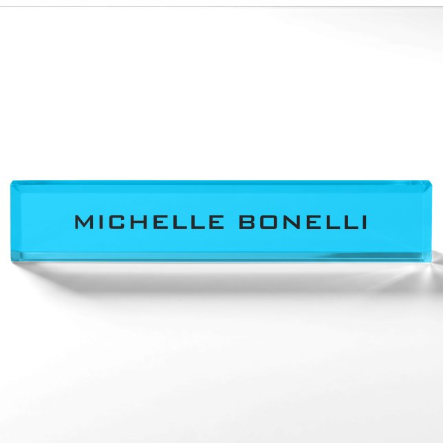 Vivid Sky Blue Minimalist Plain Legible Modern Nameplate (Front)