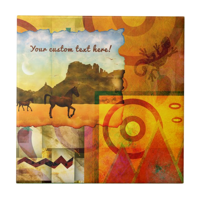 Vivid Southwest Desert Horse Graphic Collage Tile (Front)