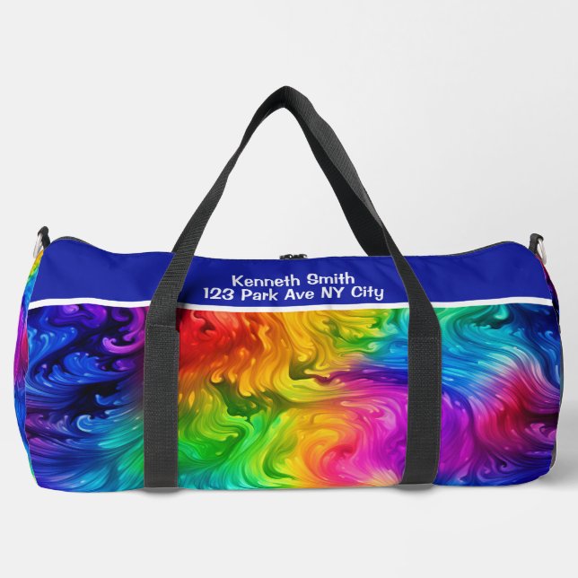 Vivid Spectrum Swirl Monogram Personalised Travel  Duffle Bag (Front)