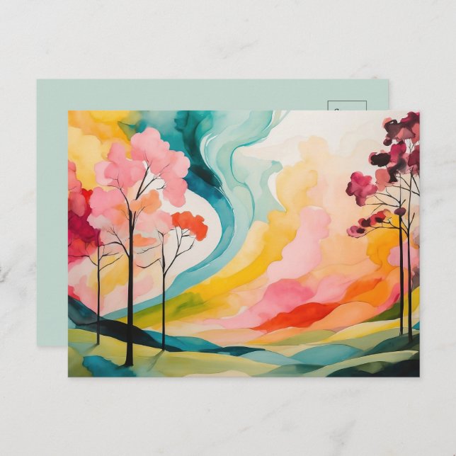 Vivid Springtime Abstract Watercolor Postcard (Front/Back)