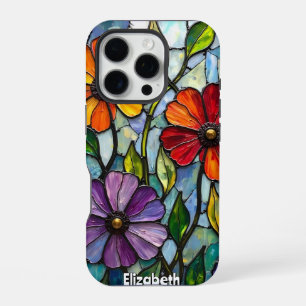 Vivid Stained Glass Floral Mosaic iPhone 16 Pro Case