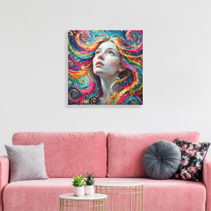 Vivid Starry Night Woman Portrait Canvas Print