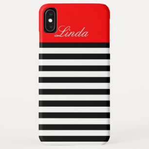Vivid Strawberry Red and Black / White Striped iPhone XS Max Case