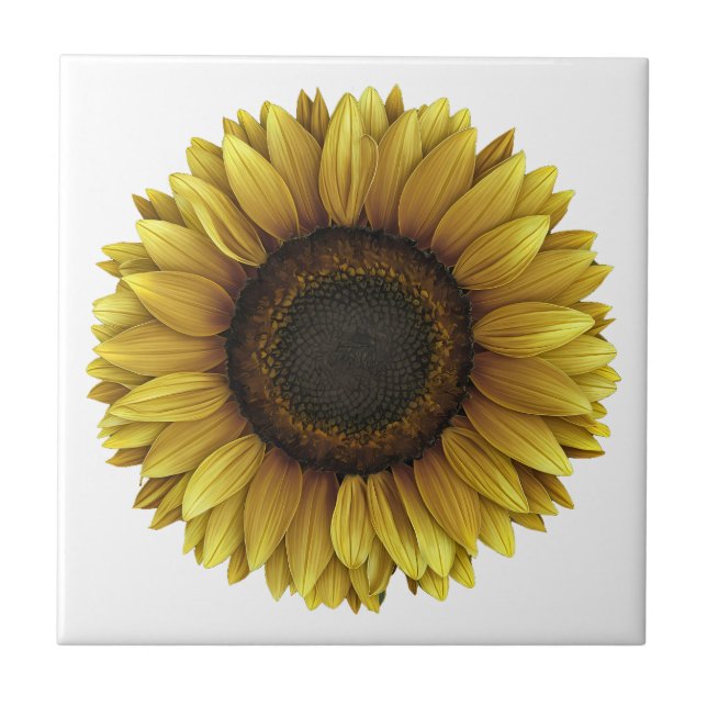 Vivid Sunflower Botanical Art Design Tile (Front)