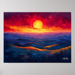 Vivid Sunset Over Mountain Range – Abstract Scene Poster