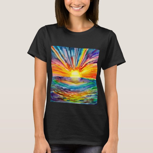 Vivid Sunset over the Water Reflection Digital Art T-Shirt (Front)