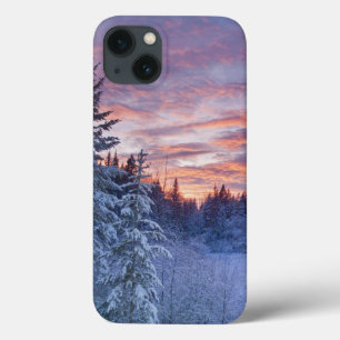 Vivid sunset paints the sky above wintery iPhone 13 case