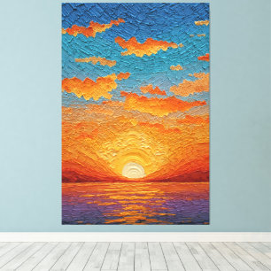 Vivid Sunset Reflections Over Water Abstract Wall Canvas Print