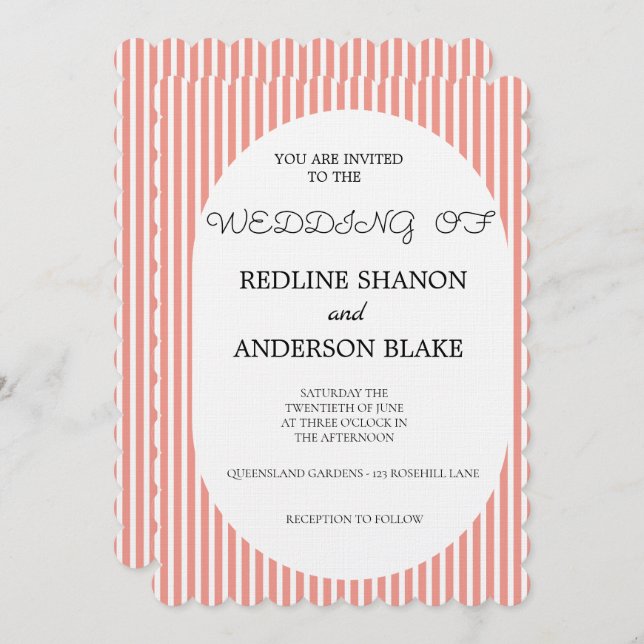 Vivid Tangerine   Blush Striped Elegant Wedding Invitation (Front/Back)