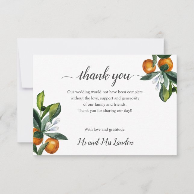 Vivid Tangerine Orange Wedding photo thank you Card (Front)