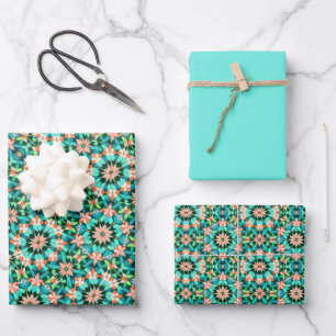 Vivid Teals, Green, Coral Pink, Light Aqua, Lime.. Wrapping Paper Sheet