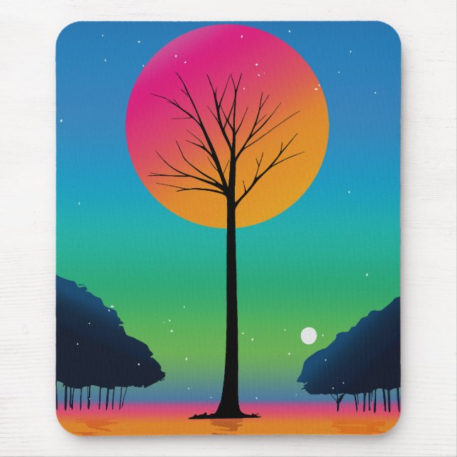 Vivid Tree Beneath a Cosmic Rainbow Sky Mouse Mat (Front)