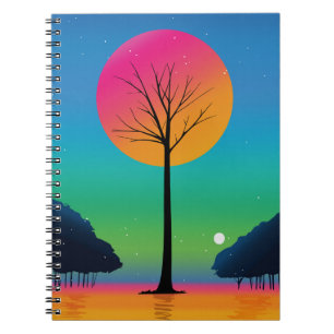 Vivid Tree Beneath a Cosmic Rainbow Sky Notebook