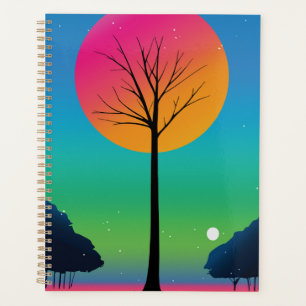 Vivid Tree Beneath a Cosmic Rainbow Sky Planner
