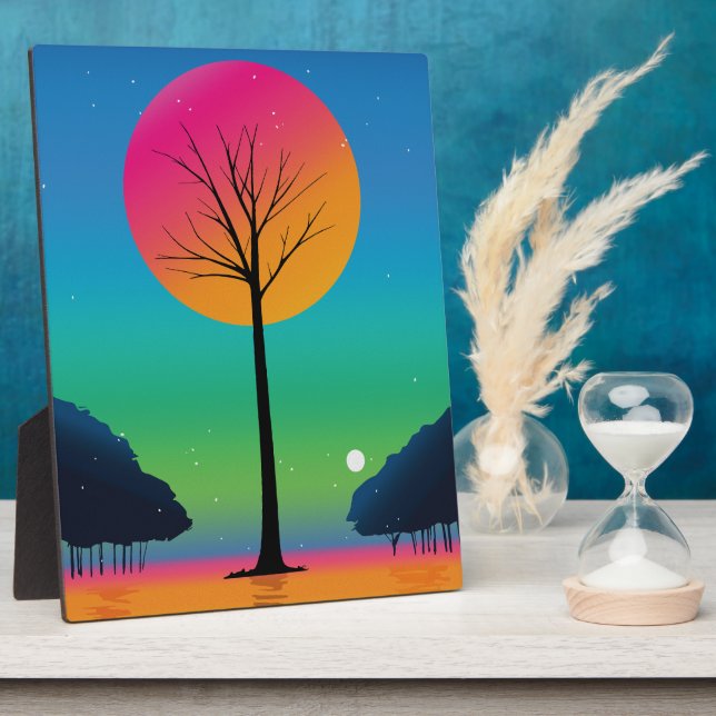 Vivid Tree Beneath a Cosmic Rainbow Sky Plaque (Side)