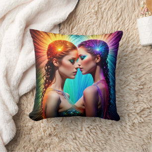 Vivid Twin Portrait With Dramatic Lighting Cushion