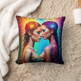 Vivid Twin Portrait With Dramatic Lighting Cushion