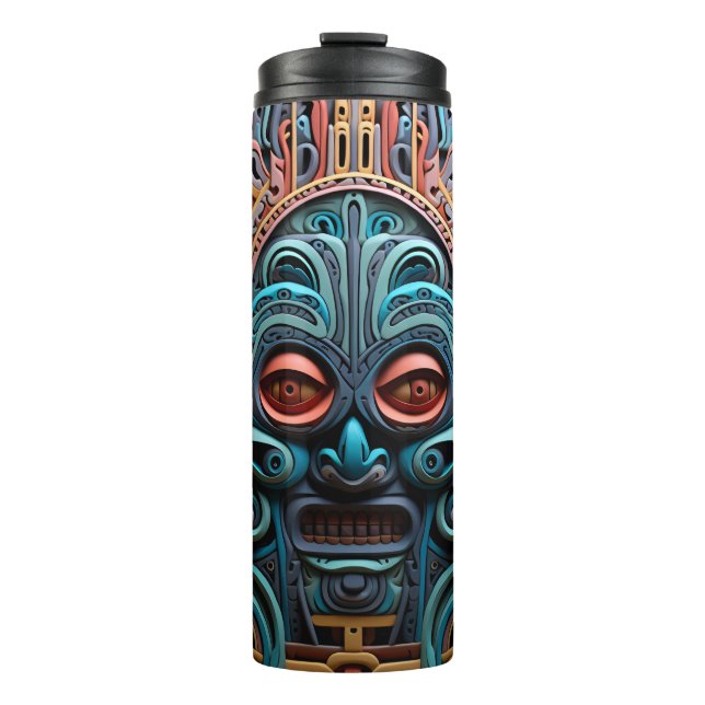 Vivid Vibrant Tribal 3D Paper Art style pattern  Thermal Tumbler (Front)