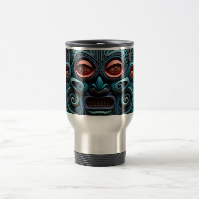 Vivid Vibrant Tribal 3D Paper Art style pattern  Travel Mug (Center)