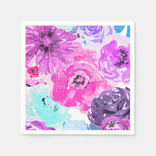 Vivid Violet Bold Floral Flowers Pink Purple Chic Napkin
