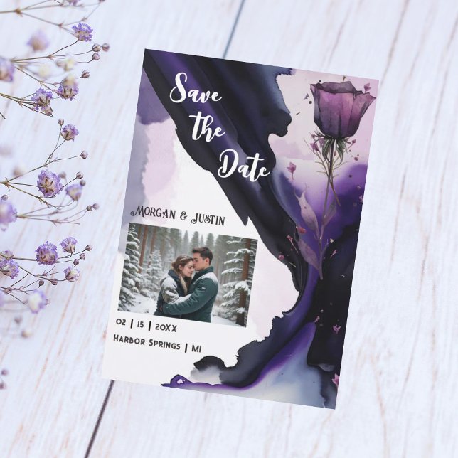 Vivid Violet Rose Wedding Save the Date (Creator Uploaded)