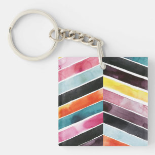 Vivid Watercolor Chevron I Key Ring