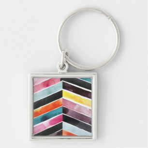 Vivid Watercolor Chevron I Key Ring