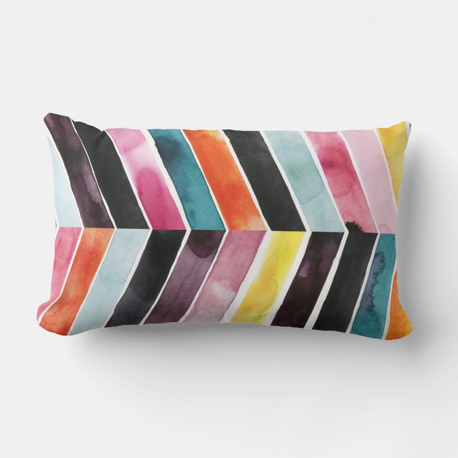 Vivid Watercolor Chevron I Lumbar Cushion (Front)