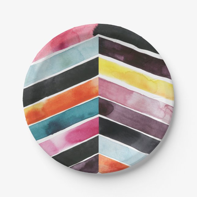 Vivid Watercolor Chevron I Paper Plate (Front)
