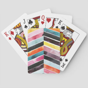 Vivid Watercolor Chevron I Playing Cards