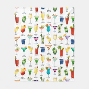 Vivid Watercolor Cocktail Pattern Tote Bag Fleece Blanket
