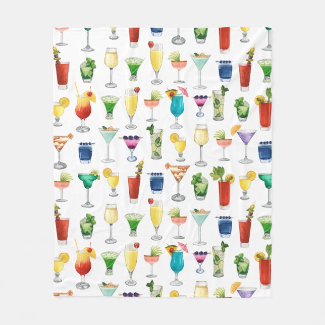 Vivid Watercolor Cocktail Pattern Tote Bag Fleece Blanket (Front)