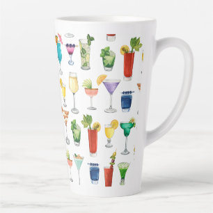 Vivid Watercolor Cocktail Pattern Tote Bag Latte Mug