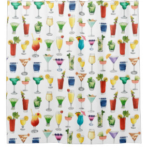 Vivid Watercolor Cocktail Pattern Tote Bag Shower Curtain