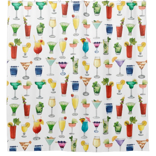 Vivid Watercolor Cocktail Pattern Tote Bag Shower Curtain (Front)