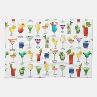 Vivid Watercolor Cocktail Pattern Tote Bag Tea Towel