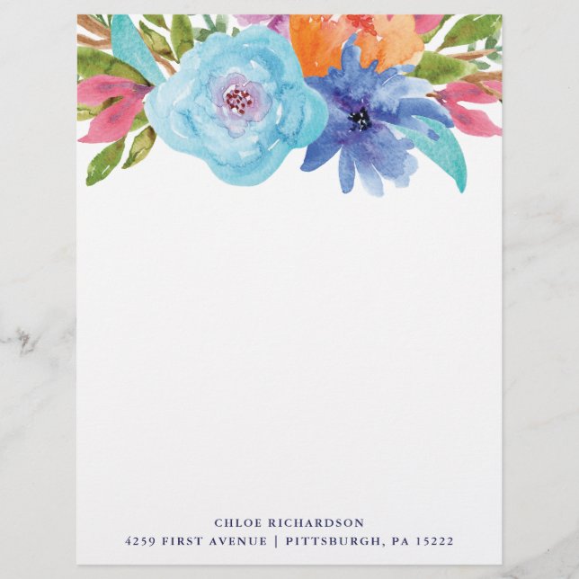 Vivid | Watercolor Floral Bouquet Custom Letterhead (Front)