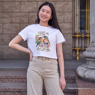 Vivid Watercolor Lovebirds Fly Free, Love Boldly T-Shirt