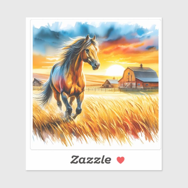 Vivid Watercolor of a Horse Running at Sunset (Sheet)
