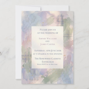 Vivid Watercolour Thistle Tartan Wedding Invitatio Invitation