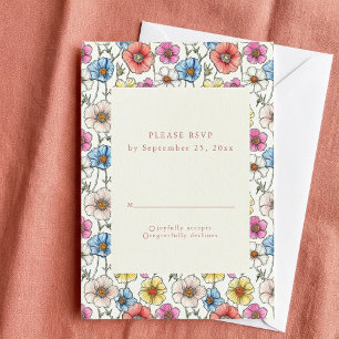 Vivid wild flowers seamless pattern RSVP card